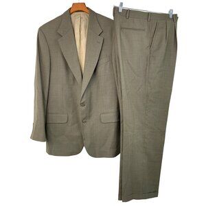 Oscar De La Renta Mens 2-Piece Suit 42L W35 Beige Wool Pleat Cuff 7674 GUC